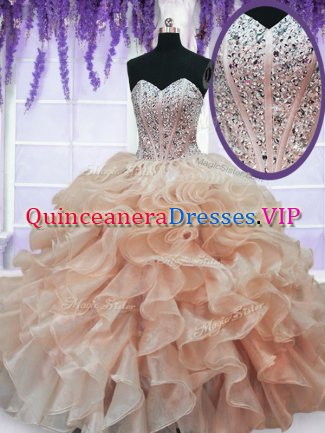 Organza Sleeveless Floor Length 15 Quinceanera Dress and Beading and Ruffles