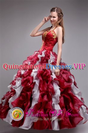 acogdoches Midland Texas/TX Colorful Halter Top Appliques Decorate Ruffles Layed For Modest Quinceanera Dress Custom Made