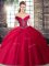 Graceful Red Off The Shoulder Lace Up Beading and Pick Ups Quince Ball Gowns Brush Train Sleeveless