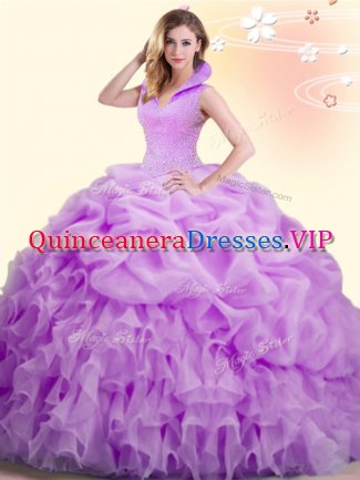 Sleeveless Backless Floor Length Beading and Appliques and Pick Ups 15th Birthday Dress