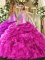 Fancy Hot Pink Organza Lace Up Sweetheart Sleeveless Floor Length Sweet 16 Dress Beading and Ruffles and Pick Ups