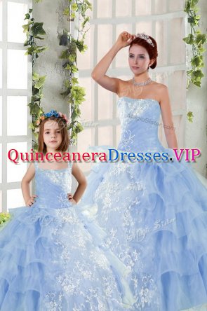 Modern Embroidery and Ruffled Layers Quinceanera Dress Blue Lace Up Sleeveless Floor Length