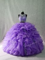 Lavender Sleeveless Floor Length Beading and Ruffles Zipper Quinceanera Gowns