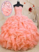 Floor Length Lace Up 15th Birthday Dress Pink for Military Ball and Sweet 16 and Quinceanera with Beading and Ruffles(SKU PSSW0214-1BIZ)