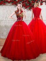 Fabulous Red High-neck Neckline Appliques Vestidos de Quinceanera Short Sleeves Lace Up(SKU YCQD0185BIZ)