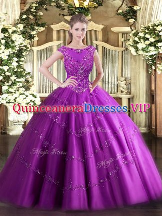 Best Floor Length Fuchsia Quinceanera Dresses Scoop Sleeveless Zipper