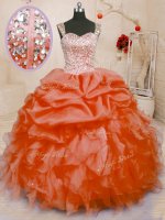 Pick Ups Floor Length Orange Red Sweet 16 Dresses Straps Sleeveless Lace Up