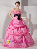 Savsjo Sweden Rose Pink For Sweetheart Quinceanea Dress With Taffeta Sash and Ruched Bodice Custom Made