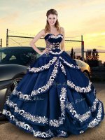 Fantastic Half Sleeves Satin Asymmetrical Lace Up 15 Quinceanera Dress in Navy Blue with Embroidery(SKU XFQD990-8BIZ)