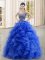 Latest Blue Lace Up Quince Ball Gowns Beading and Ruffles Sleeveless Floor Length