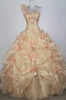 Mexican Exclusive Ball Gown One Shoulder Floor-length Champagne Quinceanera Dress LZ426021