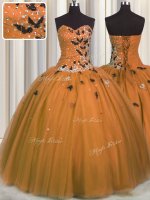 Glittering Sweetheart Sleeveless Tulle 15th Birthday Dress Beading and Appliques Lace Up