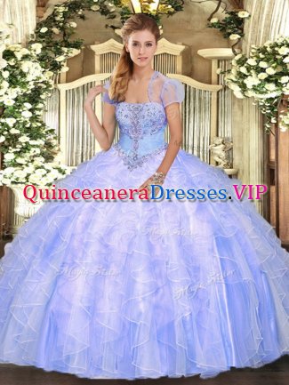 Glittering Light Blue Sleeveless Tulle Lace Up Sweet 16 Quinceanera Dress for Military Ball and Sweet 16 and Quinceanera