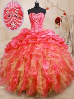 Red Sweetheart Neckline Beading and Ruffles Party Dresses Sleeveless Lace Up