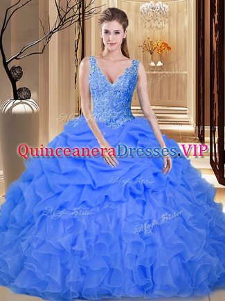 Sleeveless Backless Floor Length Lace and Appliques and Ruffles and Pick Ups Sweet 16 Dresses