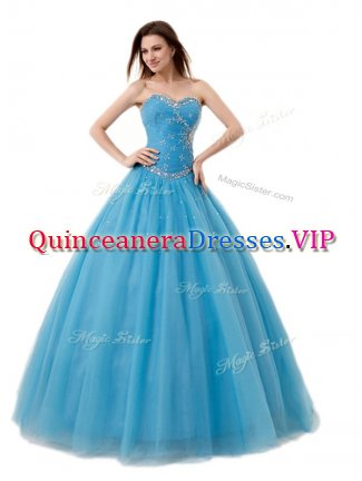 Beading and Ruching Sweet 16 Quinceanera Dress Baby Blue Lace Up Sleeveless Floor Length