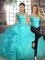 Flirting Aqua Blue Lace Up Sweet 16 Dresses Beading and Ruffles Sleeveless Floor Length