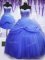 Decent Three Piece Blue Ball Gowns Beading and Bowknot Sweet 16 Dress Lace Up Tulle Sleeveless Floor Length