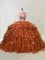 Free and Easy Brown Sleeveless Organza Brush Train Zipper Ball Gown Prom Dress for Sweet 16 and Quinceanera