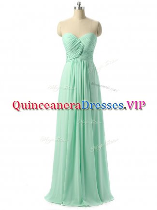 Floor Length Lace Up Quinceanera Dama Dress Apple Green for Prom and Party and Wedding Party with Ruching