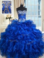 Attractive Ruffled Floor Length Royal Blue Ball Gown Prom Dress Sweetheart Sleeveless Lace Up