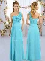 Aqua Blue Empire Hand Made Flower Vestidos de Damas Lace Up Chiffon Sleeveless Floor Length