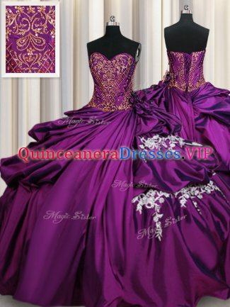 Romantic Taffeta Sweetheart Sleeveless Lace Up Beading and Appliques 15th Birthday Dress in Purple