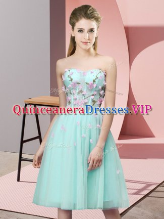 Dynamic Apple Green Empire Appliques Quinceanera Court Dresses Lace Up Tulle Sleeveless Knee Length