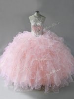 High End Sleeveless Tulle Floor Length Lace Up Ball Gown Prom Dress in Pink with Beading and Ruffles(SKU PSSW1161-1BIZ)