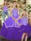 Floor Length Three Pieces Sleeveless Purple Quinceanera Gowns Lace Up