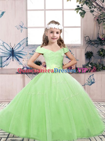 Affordable Sleeveless Floor Length Lace and Belt Lace Up Kids Formal Wear with - Click Image to Close