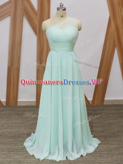 Charming Apple Green Sleeveless Chiffon Sweep Train Side Zipper Vestidos de Damas for Prom and Party and Wedding Party - Click Image to Close