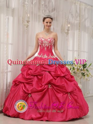 Marble Falls TX Coral Red Appliques Decorate Sweetheart Neckline Formal Christmas Party dress