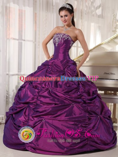 Eggplant Purple Quinceanera Dress In Lakeland FL with Strapless Embroidery Formal Style Taffeta Ball Gown - Click Image to Close