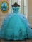 Latest Pick Ups Court Train Ball Gowns Quinceanera Gown Aqua Blue Sweetheart Organza Sleeveless With Train Lace Up