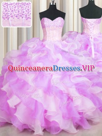 Visible Boning Two Tone Floor Length Multi-color Quinceanera Dress Sweetheart Sleeveless Lace Up