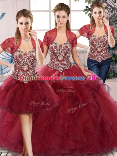 Low Price Tulle Sleeveless Floor Length Vestidos de Quinceanera and Beading and Ruffles - Click Image to Close