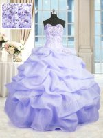 Vintage Floor Length Lavender Quinceanera Dress Organza Sleeveless Beading and Ruffles