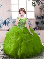 Green Zipper Scoop Beading Custom Made Pageant Dress Organza Sleeveless