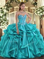 Unique Organza Sleeveless Floor Length Sweet 16 Dresses and Embroidery and Ruffles