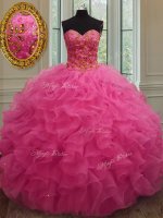 Hot Pink Sweetheart Lace Up Beading and Ruffles Quinceanera Dresses Sleeveless