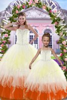 Multi-color Tulle Lace Up Sweetheart Sleeveless Floor Length Quinceanera Dress Beading