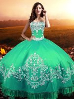 Adorable Turquoise Sleeveless Beading and Appliques Floor Length Quinceanera Gowns(SKU XBQD026-6BIZ)