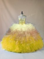 Extravagant Sweetheart Sleeveless Quinceanera Dresses Floor Length Beading and Ruffles Multi-color Organza