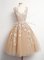 Knee Length Brown Dama Dress for Quinceanera Tulle Sleeveless Appliques