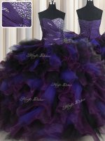 Hot Selling Sweetheart Sleeveless 15 Quinceanera Dress Floor Length Beading and Ruffles Multi-color Tulle