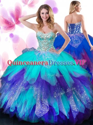 Multi-color Sweetheart Lace Up Beading and Ruffles Sweet 16 Dresses Sleeveless