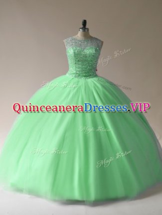 Top Selling Tulle Lace Up Quince Ball Gowns Sleeveless Floor Length Beading