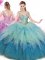 Multi-color Lace Up Quinceanera Gowns Beading and Ruffles Cap Sleeves Floor Length