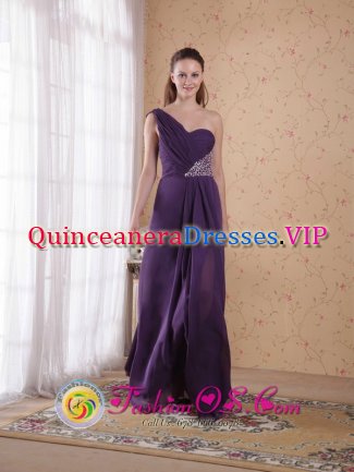 Nordland Norway Purple Empire Floor-length Beading and Ruch Chiffon Quinceanera Dama Dress With One Shoulder